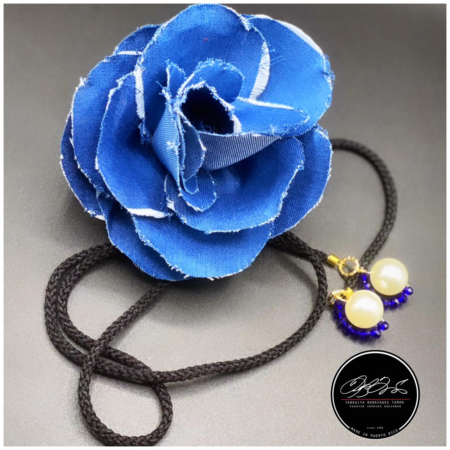 TRT Flower Denim Necklace