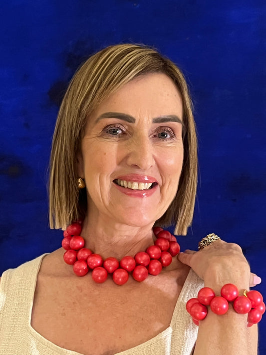 Ballsmania Metallic Matte Fucsia Necklace Set