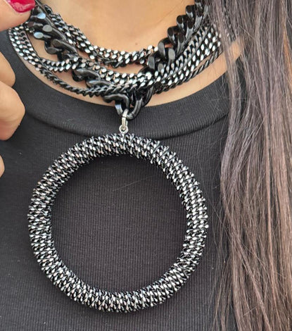 BE Black Multi-Chain Necklace with Sphere